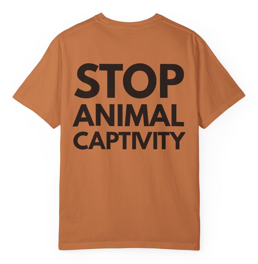Oranje shirt met de tekst Stop Animal Captivity